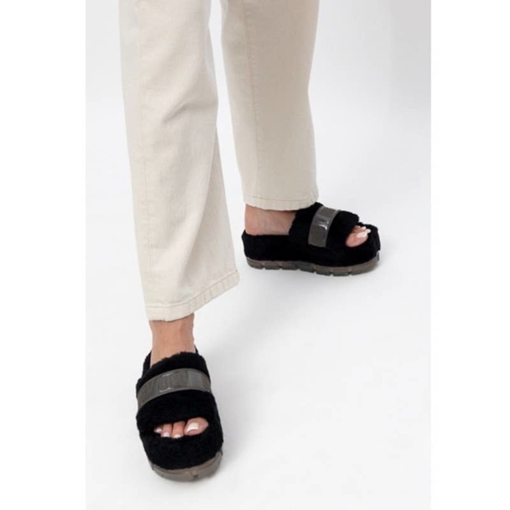 NIB UGG Australia Fluffita 9 40 Black Clear Platform Slide Slipper Sandals - Picture 9 of 12